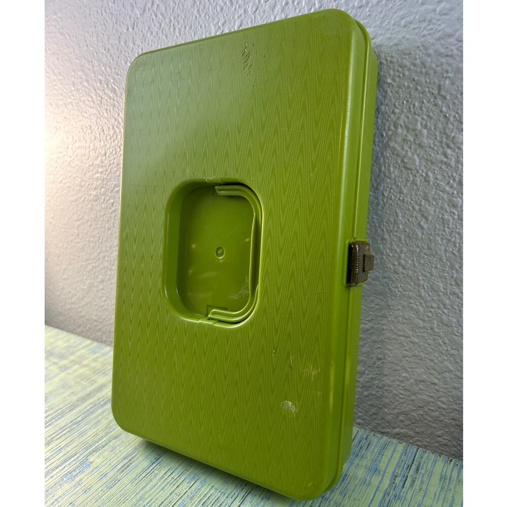 Vintage Wil-Hold Avocado Green Sewing Thread & Bobbin Box Case 48 Spool 1970s